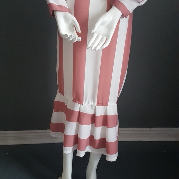 Eleanor Geraldine Striped Ruffled Midi Dress Size M - Picture 7 of 8